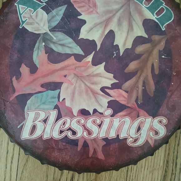 Autum Blessings 13" Metal Tin Bottle Cap Holiday Rustic Farmhouse Wall Sign - Picture 3 of 6